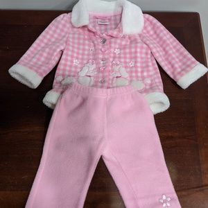 Young Hearts PinkWhite Poodle Coat and Pants Set